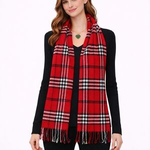 Cashmere Scarf Made in Florence Italy Red Plaid Luxury Fringe Wrap Soft